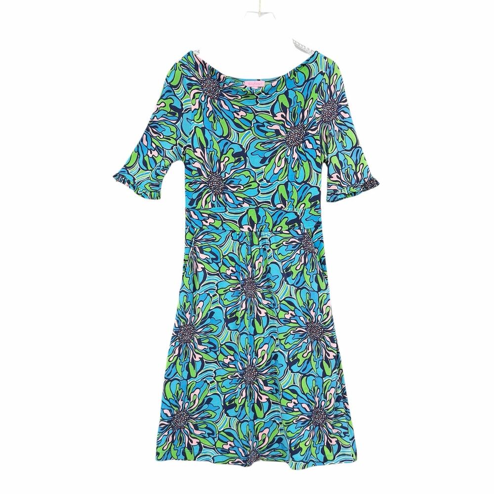 Lilly Pulitzer Blanca Teal Green Rehearsal Print Mermaidcore Floral Preppy Dress - Picture 6 of 13